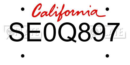 SE0Q897 California License Plate