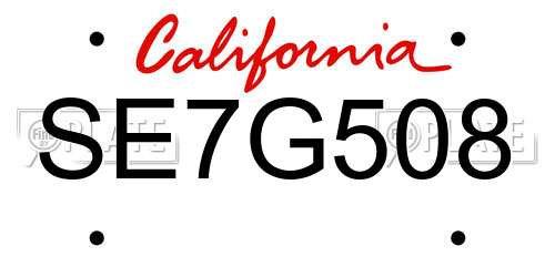 SE7G508 California License Plate
