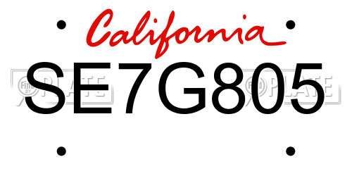 SE7G805 California License Plate
