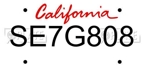 SE7G808 California License Plate