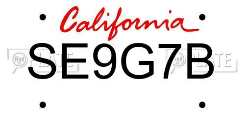 SE9G7B California License Plate