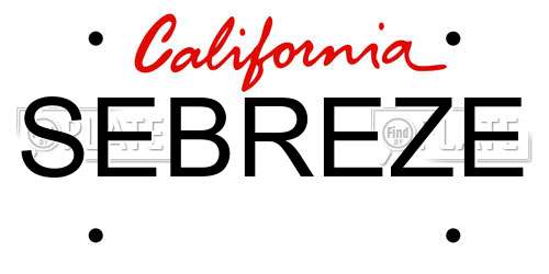 SEBREZE California License Plate