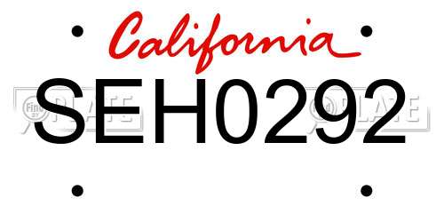SEH0292 California License Plate