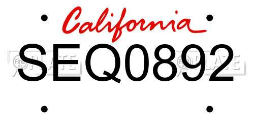 SEQ0892 California License Plate