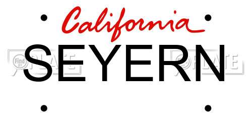 SEYERN California License Plate