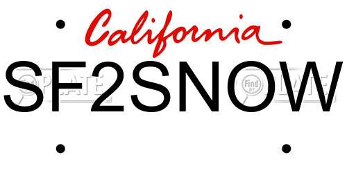 SF2SNOW California License Plate