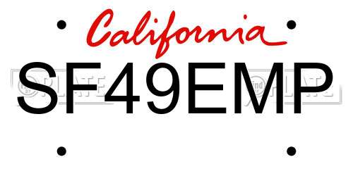 SF49EMP California License Plate