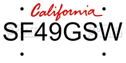SF49GSW California License Plate