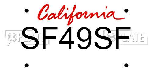 SF49SF California License Plate