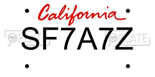 SF7A7Z California License Plate