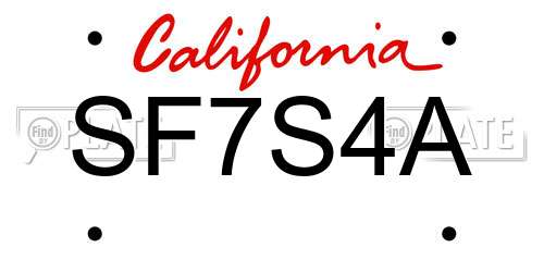SF7S4A California License Plate