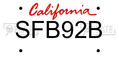 SFB92B California License Plate