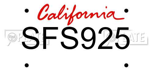 SFS925 California License Plate