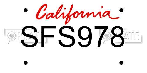 SFS978 California License Plate