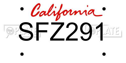 SFZ291 California License Plate