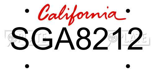 SGA8212 California License Plate