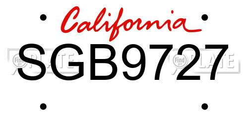 SGB9727 California License Plate