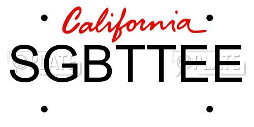 SGBTTEE California License Plate