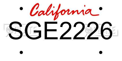 SGE2226 California License Plate
