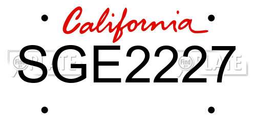 SGE2227 California License Plate