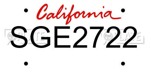 SGE2722 California License Plate