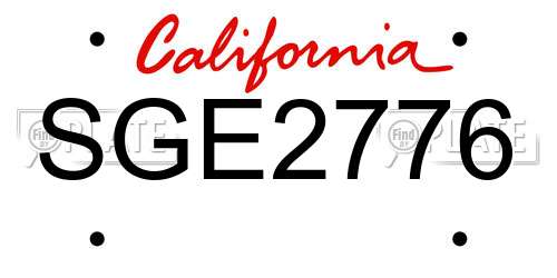 SGE2776 California License Plate