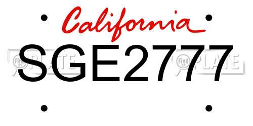 SGE2777 California License Plate