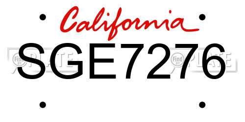 SGE7276 California License Plate