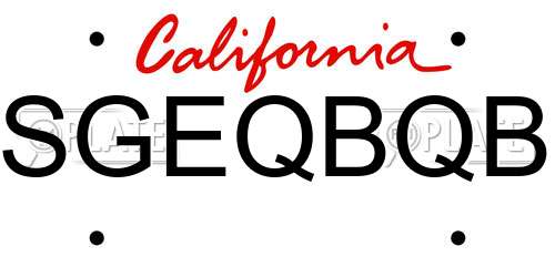SGEQBQB California License Plate