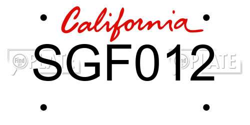 SGF012 California License Plate