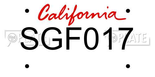 SGF017 California License Plate