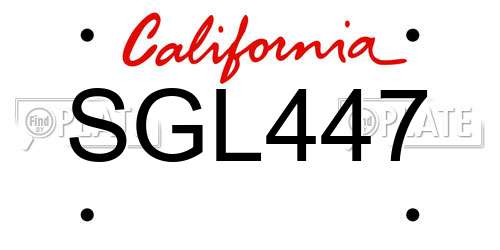 SGL447 California License Plate