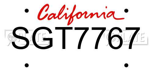 SGT7767 California License Plate