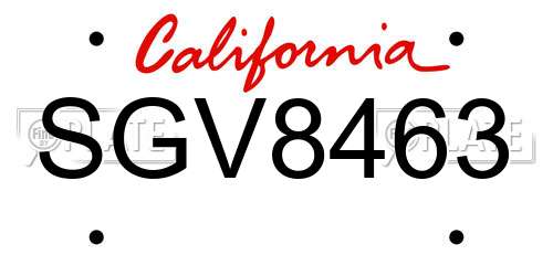 SGV8463 California License Plate