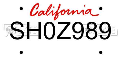 SH0Z989 California License Plate
