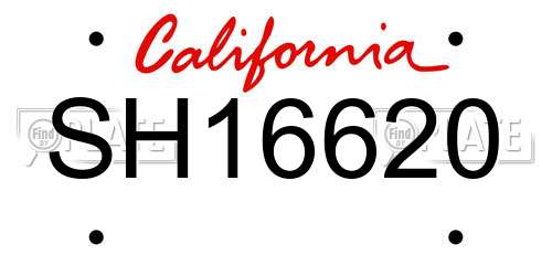 SH16620 California License Plate