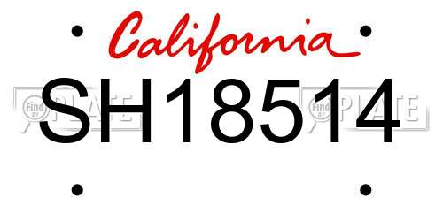 SH18514 California License Plate