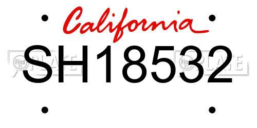 SH18532 California License Plate