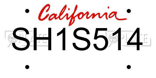 SH1S514 California License Plate