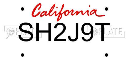 SH2J9T California License Plate
