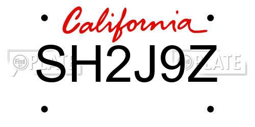 SH2J9Z California License Plate