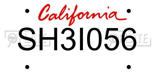 SH3I056 California License Plate