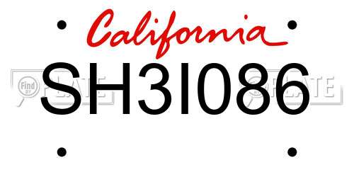 SH3I086 California License Plate
