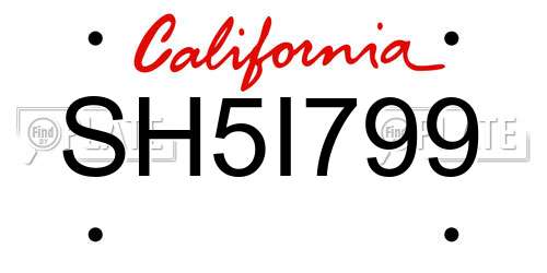 SH5I799 California License Plate