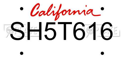 SH5T616 California License Plate