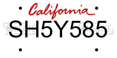 SH5Y585 California License Plate