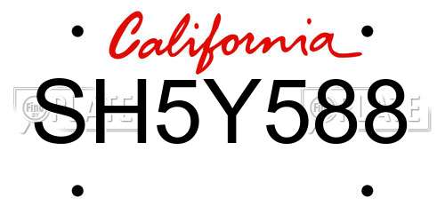 SH5Y588 California License Plate
