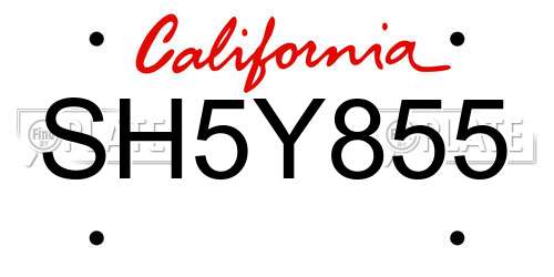 SH5Y855 California License Plate