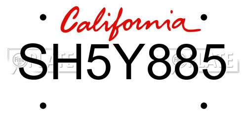 SH5Y885 California License Plate