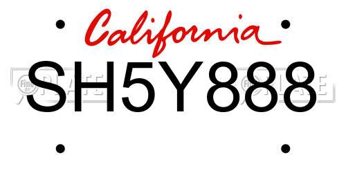 SH5Y888 California License Plate